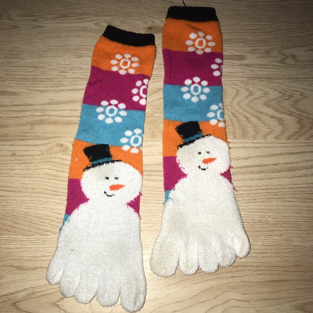 Worn fuzzy toe socks
